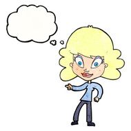 cartoon woman pointing with thought bubble N219
