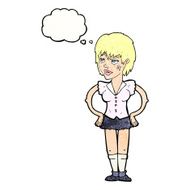 cartoon tough woman with hands on hips thought bubble N10