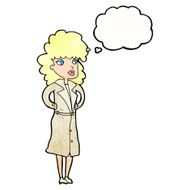 cartoon woman in trench coat with thought bubble N28