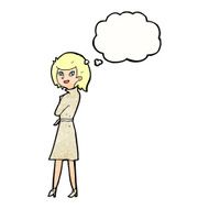 cartoon woman in trench coat with thought bubble N29