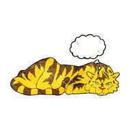 cartoon resting tiger with thought bubble N10