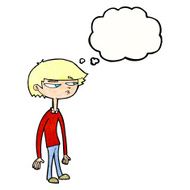 cartoon suspicious boy with thought bubble N10