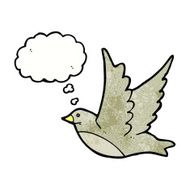 cartoon flying bird with thought bubble N21