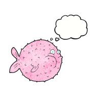 cartoon puffer fish with thought bubble N11