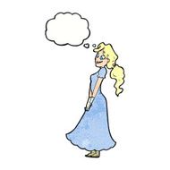 cartoon pretty woman in dress with thought bubble N49
