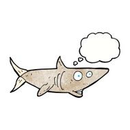 cartoon happy shark with thought bubble N11