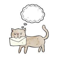 cartoon cat carrying letter with thought bubble N11