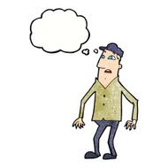 cartoon shocked man with thought bubble N111