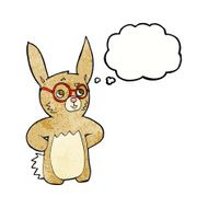 cartoon rabbit wearing spectacles with thought bubble N11
