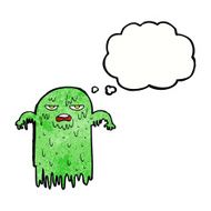 cartoon slimy ghost with thought bubble N7