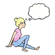cartoon woman sitting with thought bubble N19