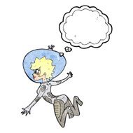 cartoon space woman with thought bubble N31