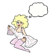 cartoon woman changing with thought bubble N11