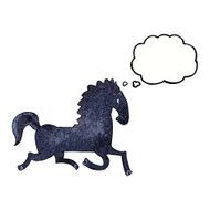 cartoon running black stallion with thought bubble N3