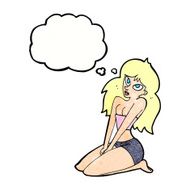 cartoon woman in skimpy clothing with thought bubble N11