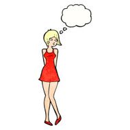 cartoon pretty woman in dress with thought bubble N50