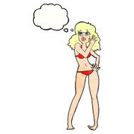 cartoon pretty woman in bikini with thought bubble N10