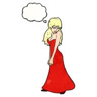 cartoon pretty woman in dress with thought bubble N51