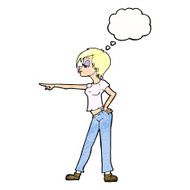 cartoon woman pointing with thought bubble N220