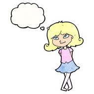 cartoon clever girl with thought bubble N10