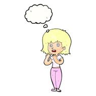 cartoon shocked woman with thought bubble N97