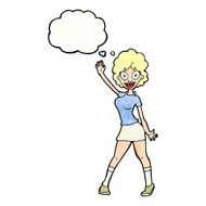 cartoon woman dancing with thought bubble N30