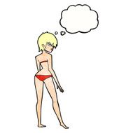 cartoon woman in bikini with thought bubble N59