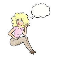cartoon woman listening with thought bubble N10
