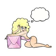 cartoon pin up woman with box thought bubble N10