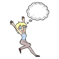 cartoon excited woman with thought bubble N133