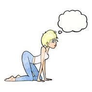 cartoon sexy woman on all fours with thought bubble N10