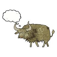 cartoon annoyed hairy cow with thought bubble N3
