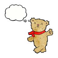 cartoon waving teddy bear with thought bubble N33