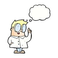 cartoon scientist with thought bubble N9