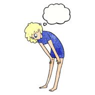 cartoon woman looking at her feet with thought bubble N11