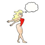 cartoon sexy woman in swimsuit with thought bubble N11