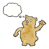 cartoon waving bear with thought bubble N7