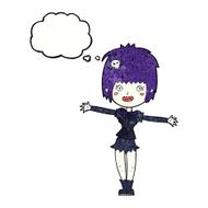 cartoon happy vampire girl with thought bubble N39