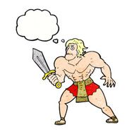 cartoon fantasy hero man with thought bubble N10