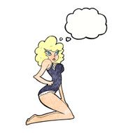 cartoon pin-up woman with thought bubble N11