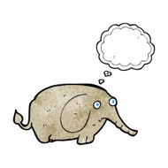 cartoon sad little elephant with thought bubble N11