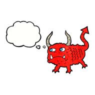cartoon little demon with thought bubble N30