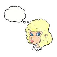 cartoon suspicious woman with thought bubble N21