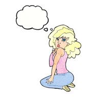 cartoon woman posing with thought bubble N29