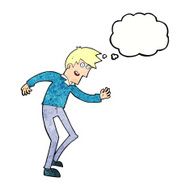cartoon happy man dancing with thought bubble N40