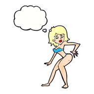 cartoon woman in bikini with thought bubble N60
