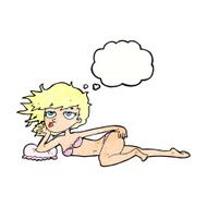 cartoon woman posing in underwear with thought bubble N11