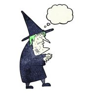 cartoon ugly old witch with thought bubble N8