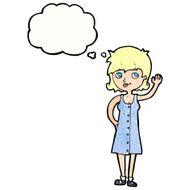 cartoon pretty woman waving with thought bubble N88