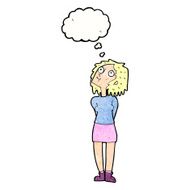 cartoon curious woman with thought bubble N54